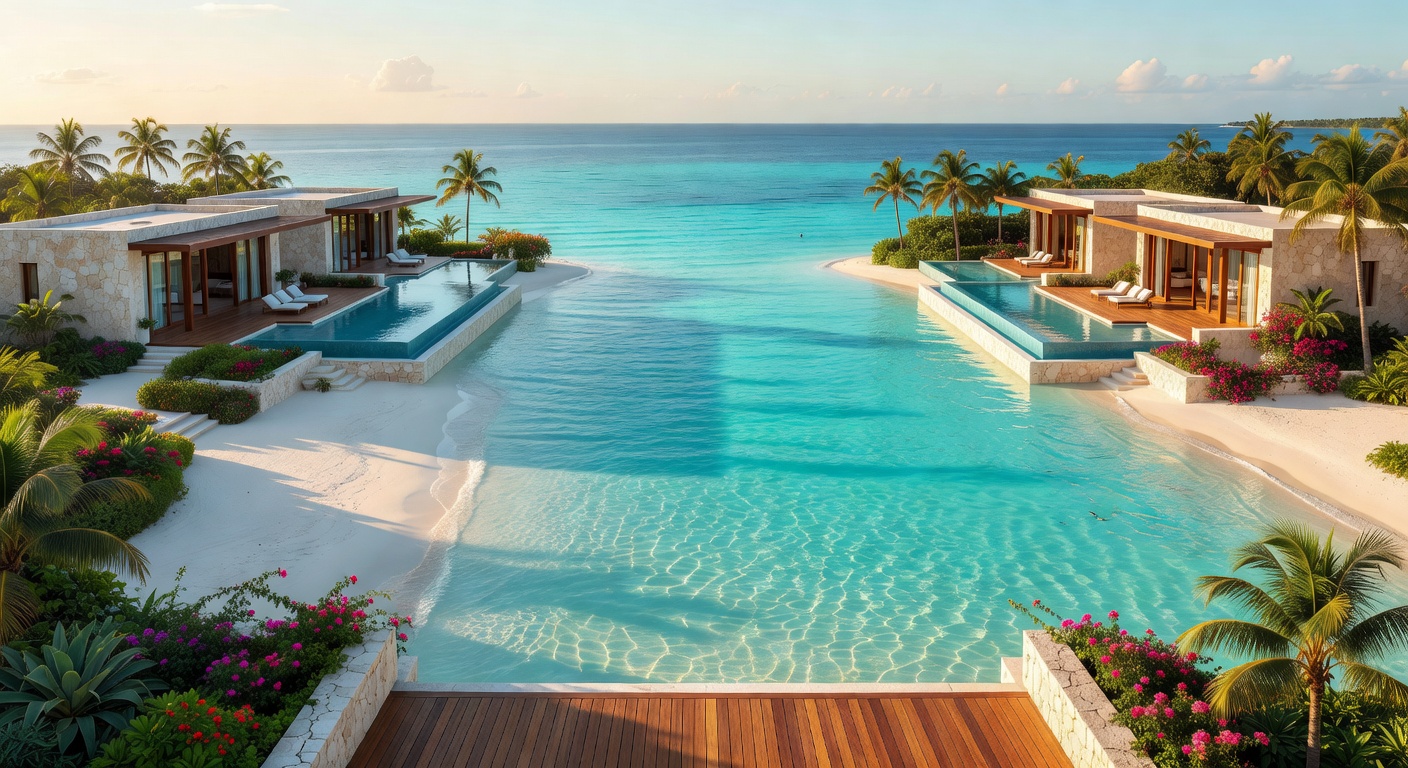 High-end Bahamas resort overlooking crystal clear ocean water