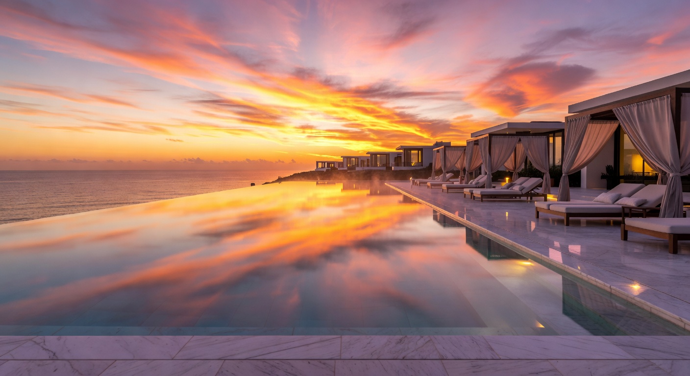 Resort infinity pool at sunset